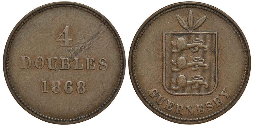 Гернси 4 дабла (дубля) 1868 KM 5 бронза 650-123