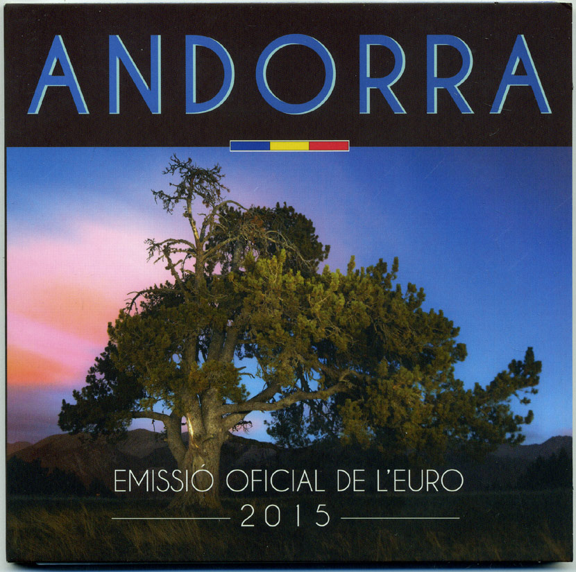 Андорра евронабор из 8 монет 2015 официальный евронабор в запайке и картонном буклете, тираж 40000 экз. UNC 2-6-3-30