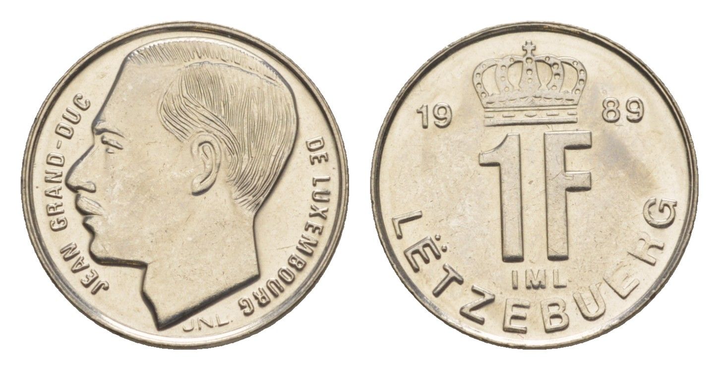 Люксембург 1 франк 1989 Герцог Жан (1964-1999) KM 63 сталь плакированная никелем UNC 4643-554