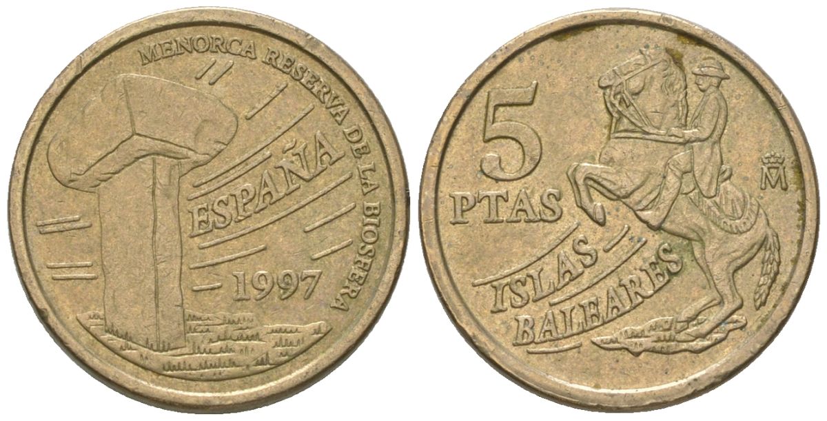 Испания 5 песет 1997 M, Балеарские острова KM 981 алюминиевая бронза 4617-1147