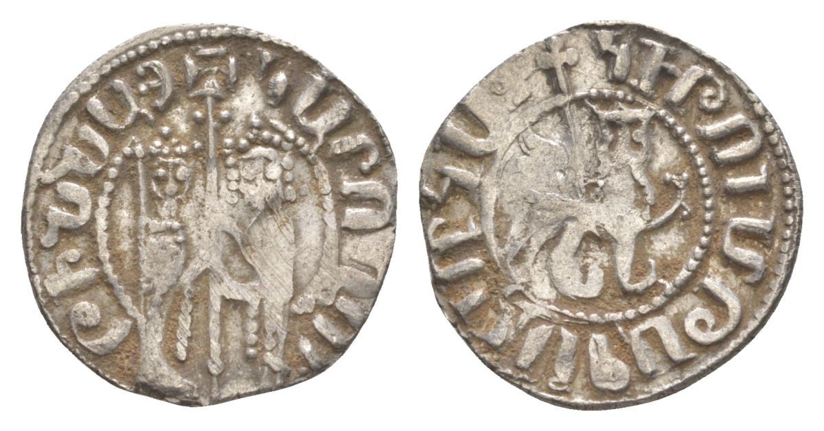Киликийская Армения трам 1226-1271 Хетум I и царица Забель, держат крест/лев с патриаршим крестом  серебро    1516-531