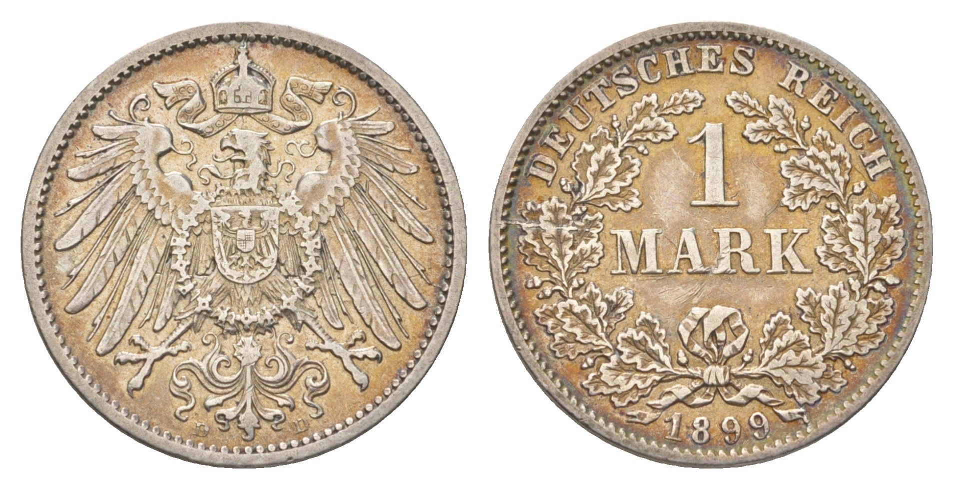 Германия 1 марка 1899 D, Вильгельм II (1888-1918) KM 14, J. 17 серебро 4626-142