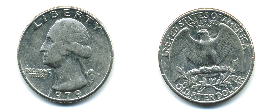 США 25 ЦЕНТОВ = КВОТЕР 1979 ВАШИНГТОН KM А164а медь плакированная медно-никелем 37-1121