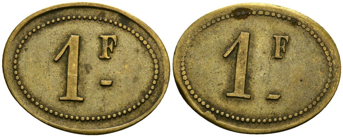 Франция 1 франк XIX-XX век ресторанный жетон латунь 4166-647