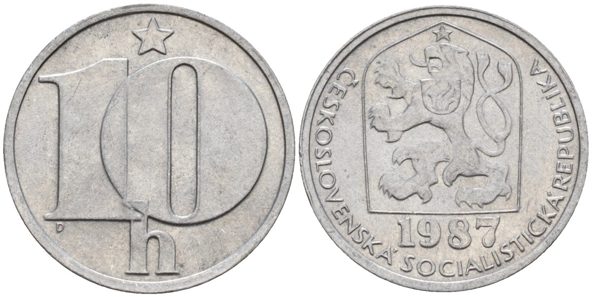 Чехословакия 10 геллеров 1987 KM 80 алюминий 4152-751