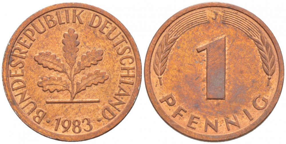 ФРГ 1 ПФЕННИГ 1983 J KM 105, J.380 сталь плакированная медью 4396-1534
