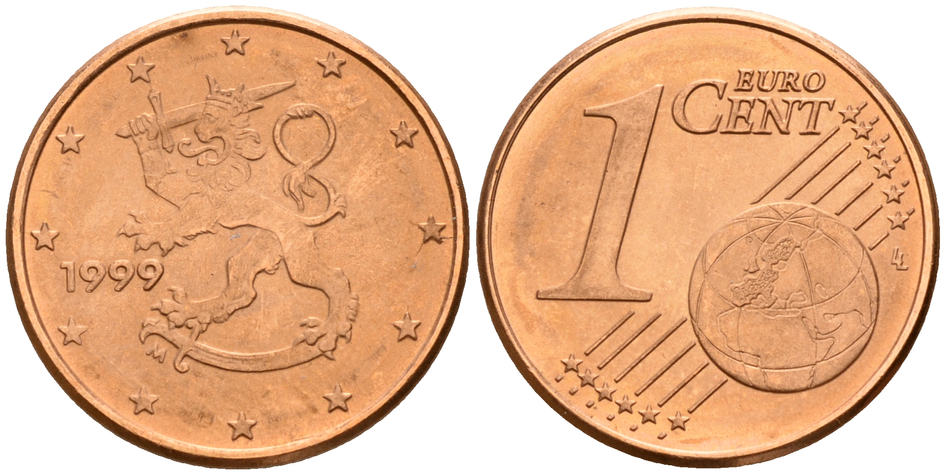 Финляндия 1 евроцент 1999  KM 98 сталь плакированная медью  UNC  4189-211