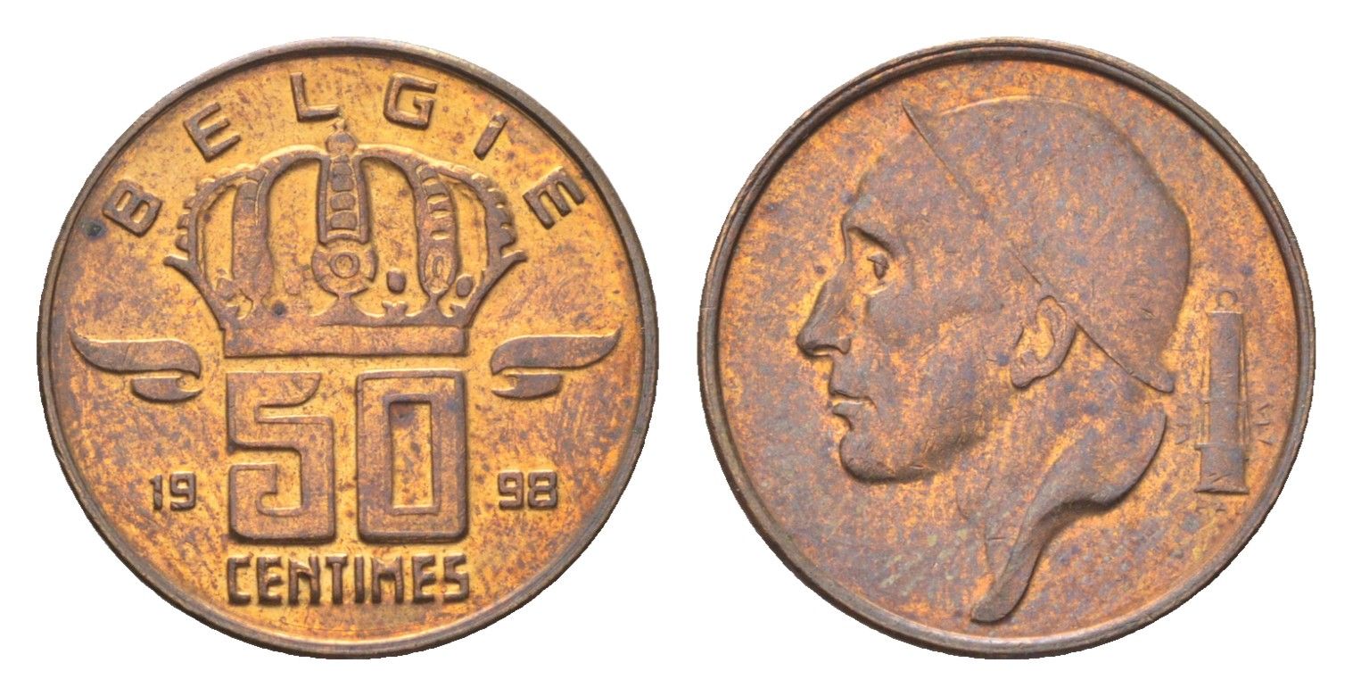 Бельгия 50 сантимов 1998 Belgie, Бодуэн I (1951-1993) KM 149 бронза 4705-322