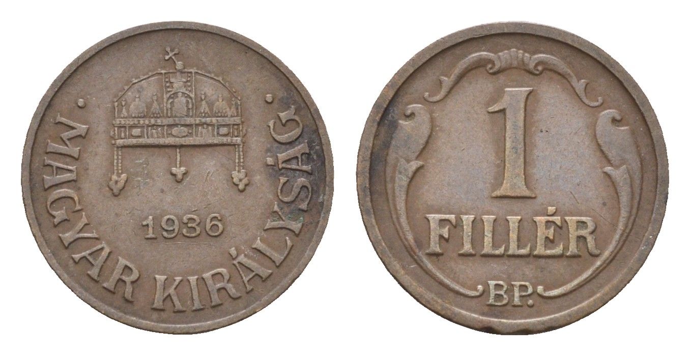 Венгрия 1 филлер 1936 BP KM 505 бронза 4665-356