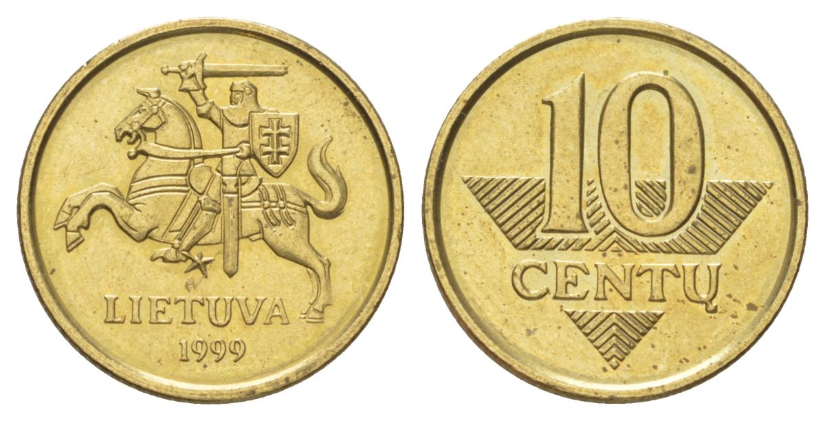 Литва 10 центов 1999 KM 106 никель латунь UNC 4625-567