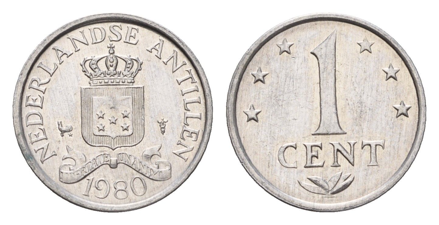 Нидерландские Антильские острова (Нидерландские Антилы) 1 цент 1980 KM 8a алюминий UNC 4674-852