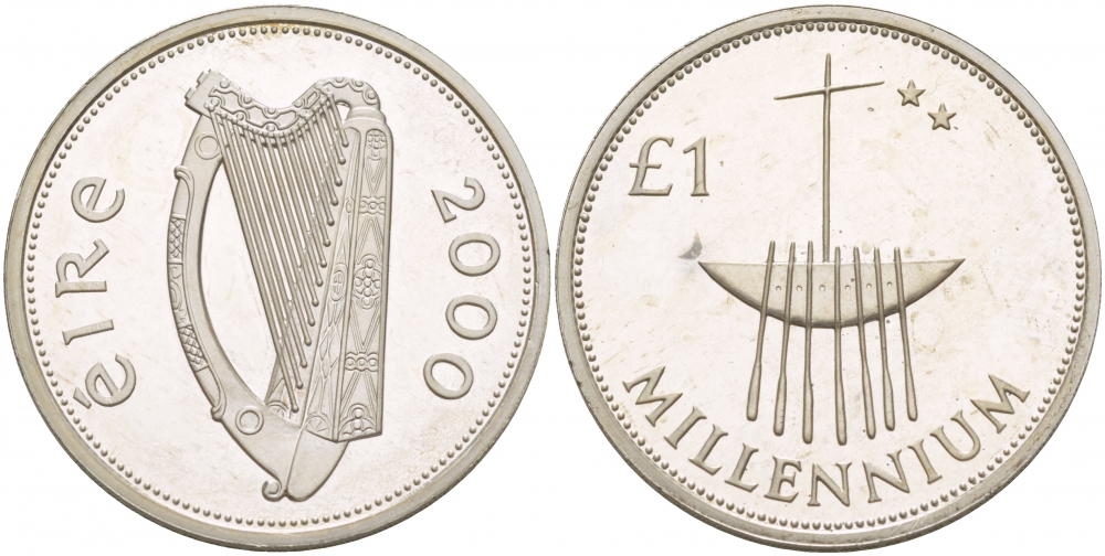 Ирландия 1 фунт 2000 миллениум, корабль KM P1 серебро PROOF 1088-4-32