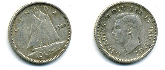 КАНАДА 10 ЦЕНТОВ 1940 ГЕОРГ VI серебро 46-1223