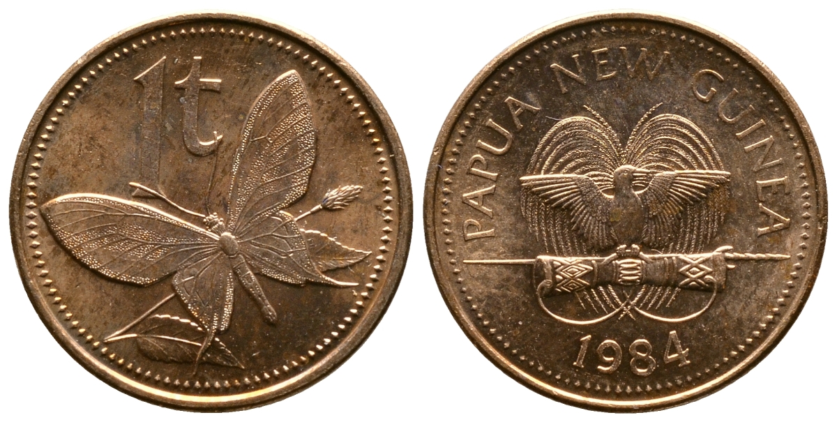 Папуа-Новая Гвинея 1 тойя 1984 бабочка KM 1 бронза UNC 261-543