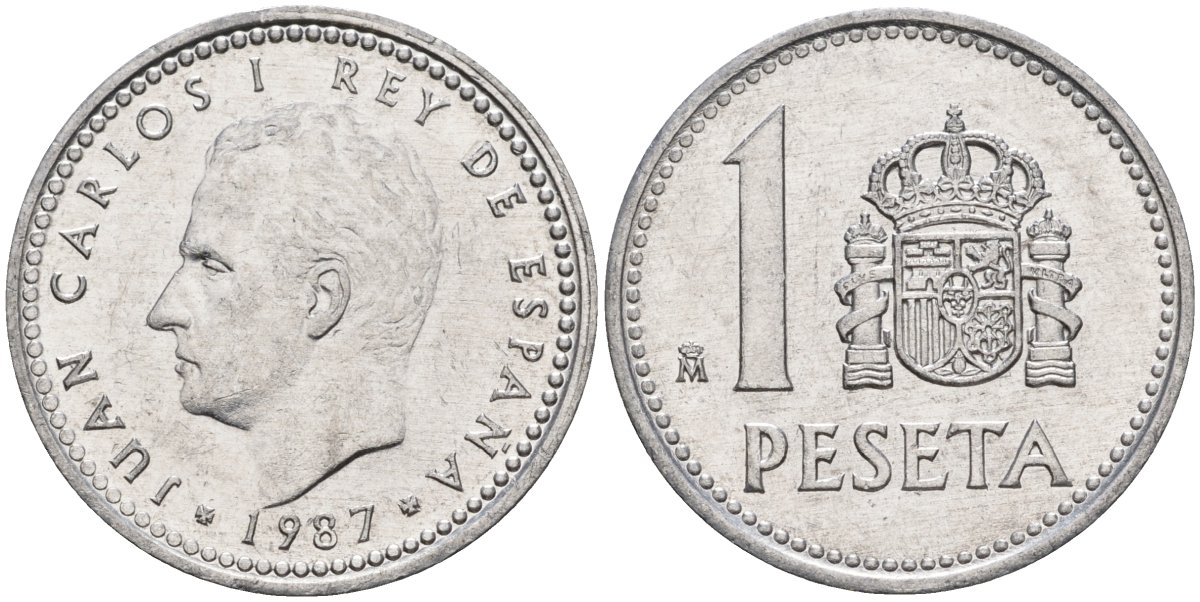 Испания 1 песета 1987 M, Хуан Карлос I (1975-2014) KM 821 алюминий 4402-1051