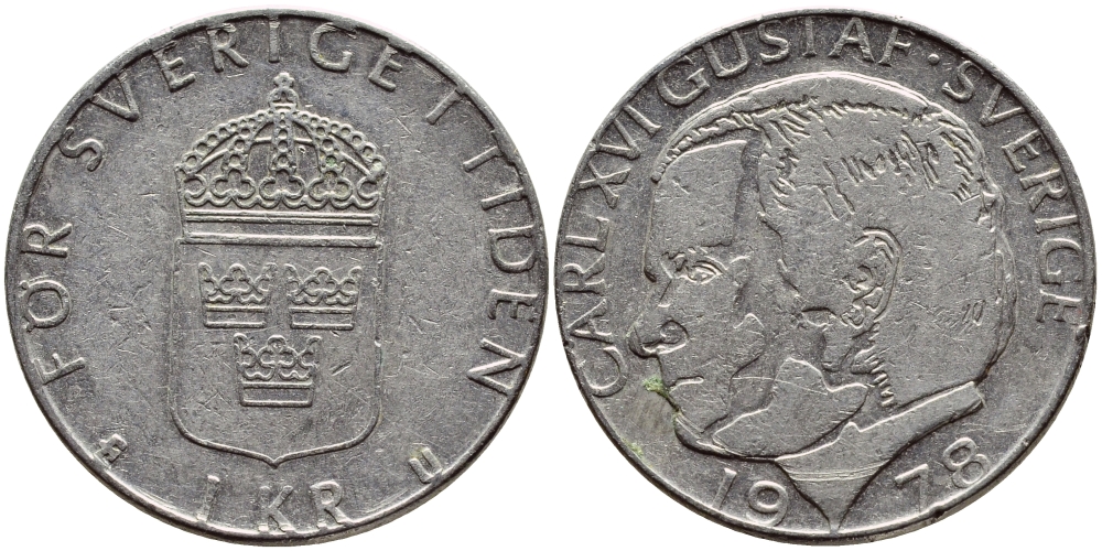 Швеция 1 крона 1978 Карл XVI Густав (1973- ) KM 852 медь плакированная медно-никелем 56-433