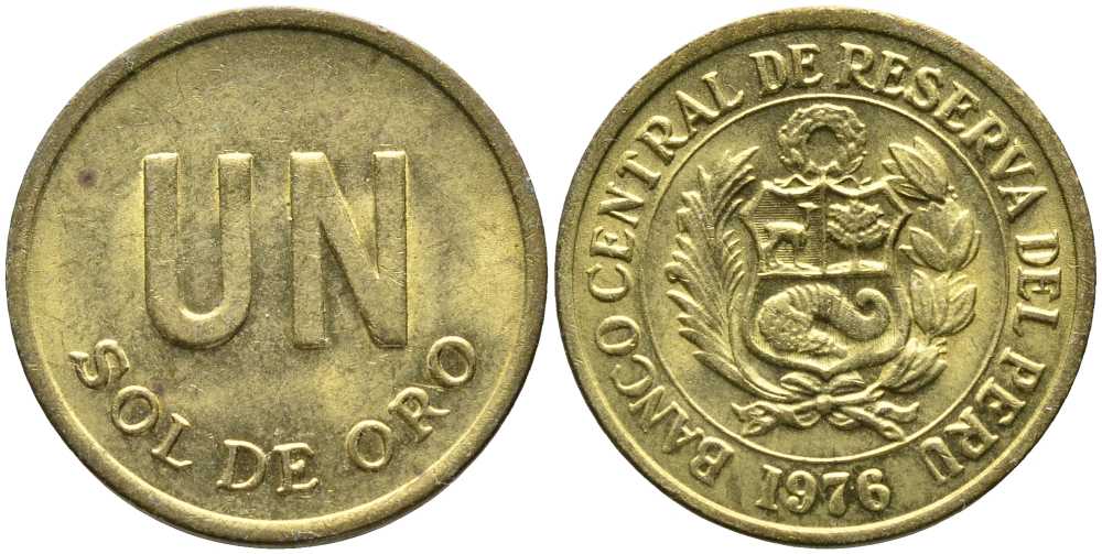 ПЕРУ 1 СОЛЬ 1976 KM 266.1 латунь 110-811
