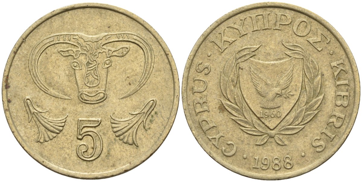 Кипр 5 центов 1988 KM 55.2 никель латунь 4141-943