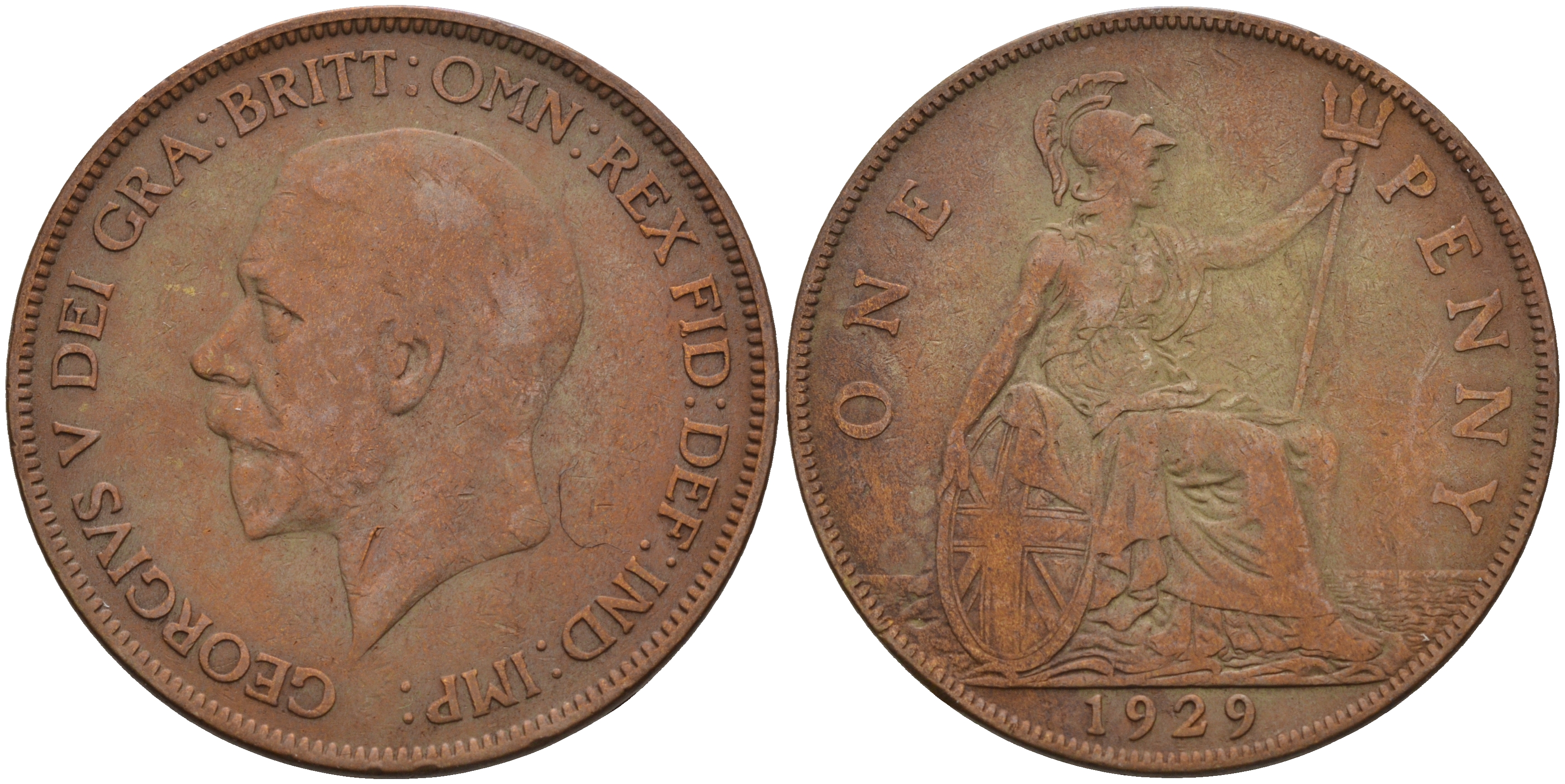 Великобритания 1 пенни 1929 Георг V (1910-1936) KM 838, Spink 4055 бронза 4593-221