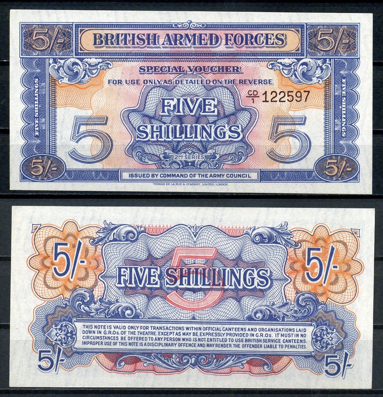 Великобритания 5 фунтов ND (1948) армейские силы Pick M20 b  бумага  UNC (пресс) 7221-23-2-1