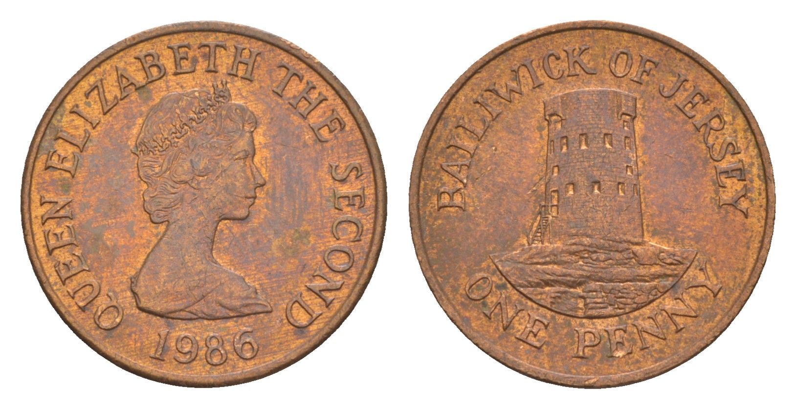 Джерси 1 пенни 1986 Елизавета II (1952-2022), башня Святого Клемента KM 54 бронза 4655-945