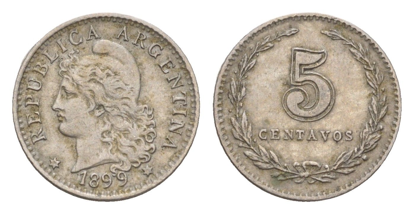 Аргентина 5 сентаво 1899 KM 34 медно-никель 4651-963