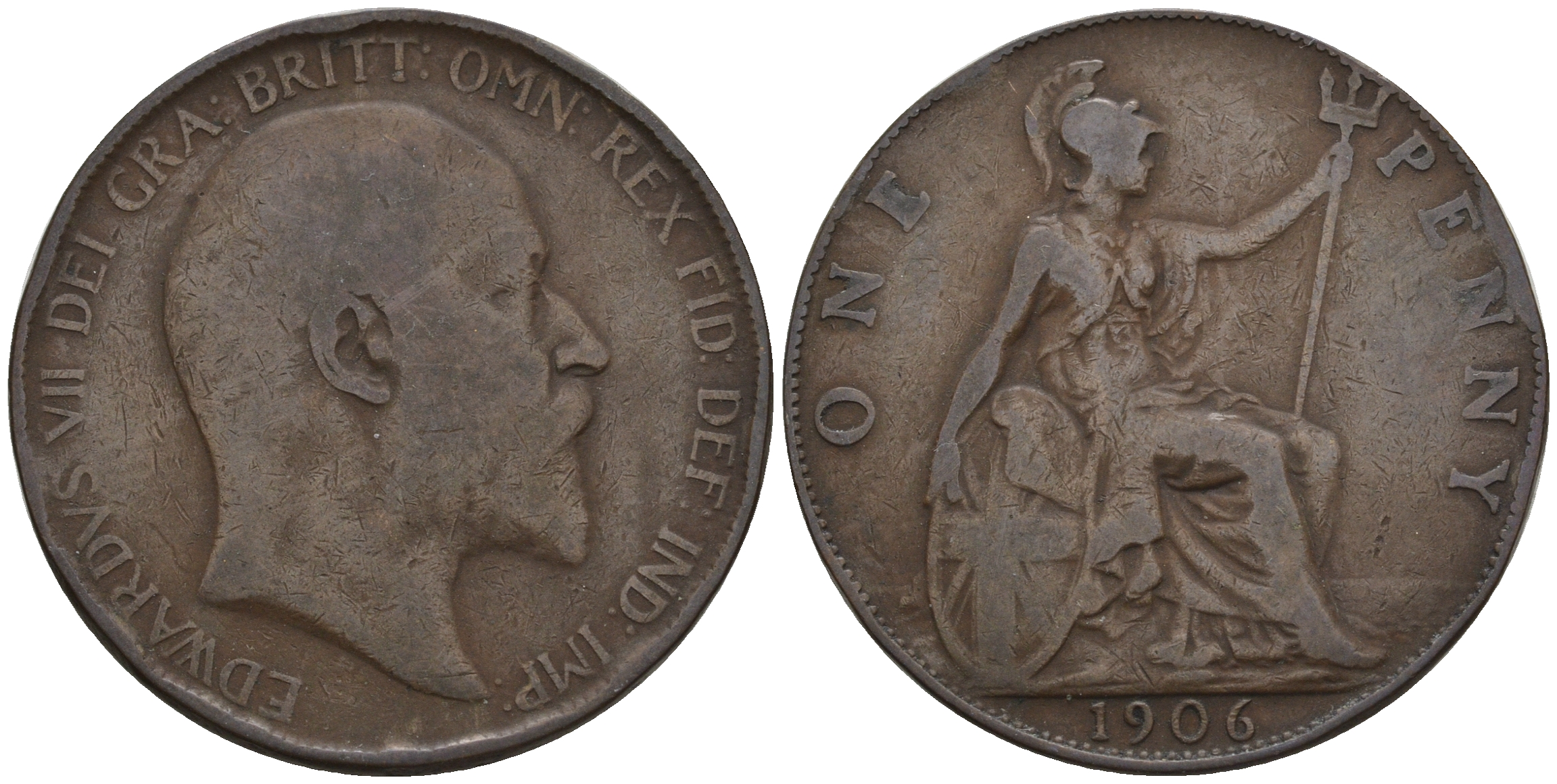 Великобритания 1 пенни 1906 Эдуард VII (1901-1910) KM 794.2, Spink 3990 бронза 4607-1143