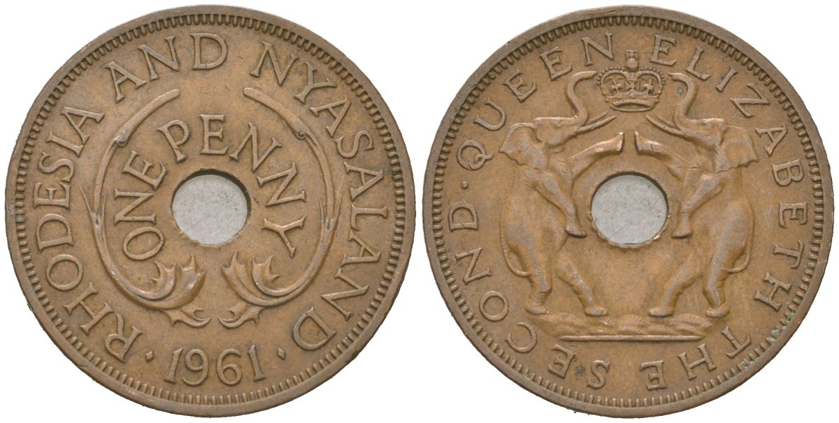 Родезия и Ньясаленд 1 пенни 1961 Елизавета II (1952-2022) KM 2 бронза 4616-123