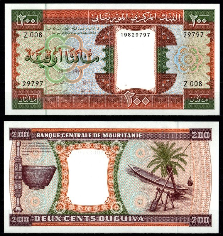 Мавритания 200 угий 1993 Pick 5 e бумага UNC (пресс) 7214-61-1-2