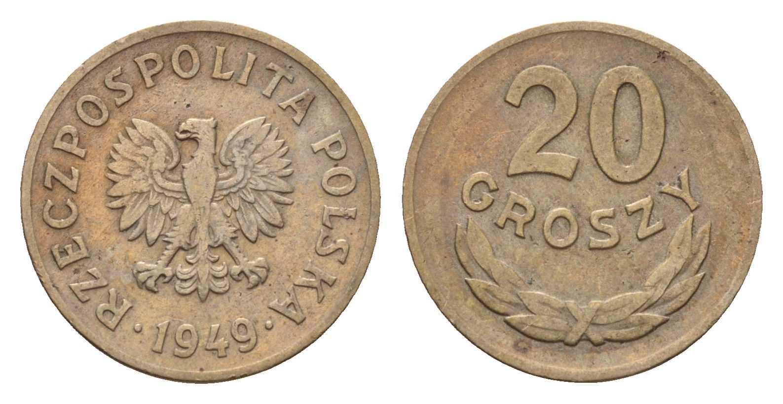 Польша 20 грошей 1949 Y 43 медно-никель 187-347