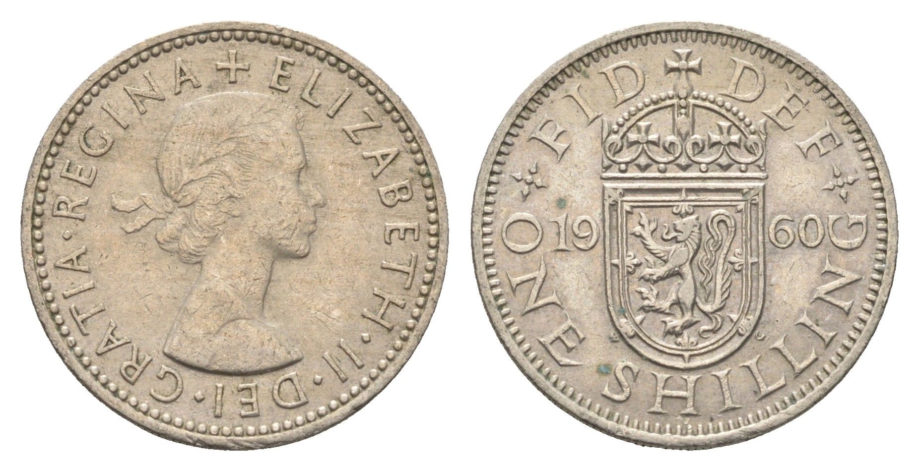 Великобритания 1 шиллинг 1960 Елизавета II (1952-2022), Шотландский герб KM 905, Spink 4148 медно-никель 4663-222