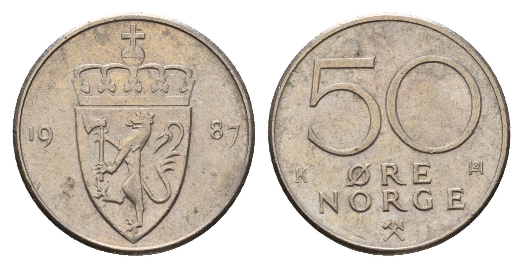 Норвегия 50 эре 1987 Улаф V (1957-1991) KM 418 медно-никель 3336-526