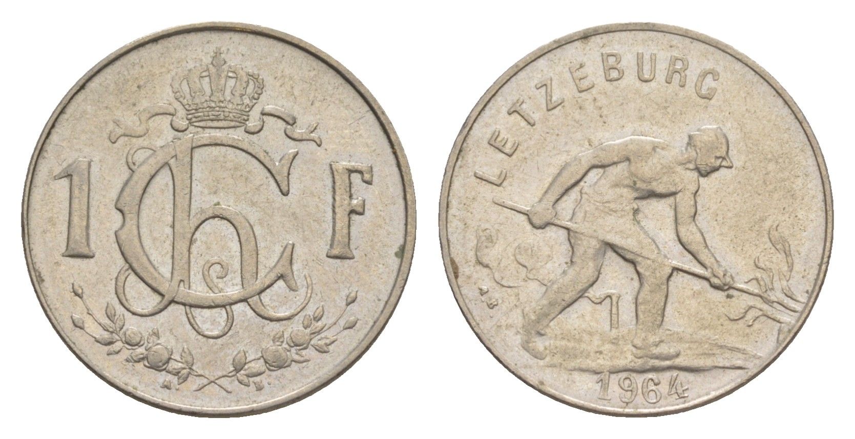 Люксембург 1 франк 1964 Шарлотта (1918-1964), сталевар KM 46.2 медно-никель 4643-533