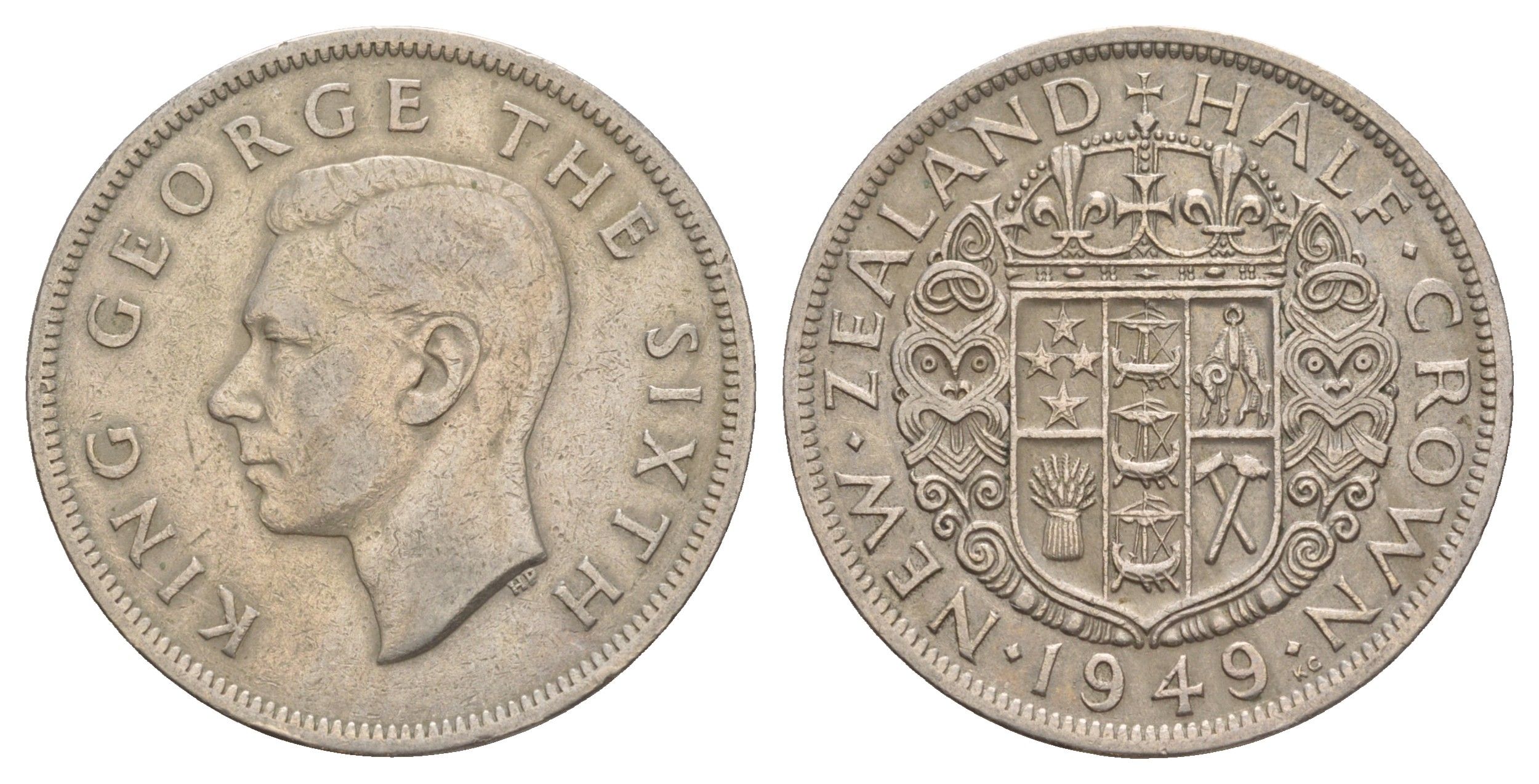 Новая Зеландия 1/2 кроны 1949 Георг VI (1936-1952) KM 19 медно-никель 4645-626