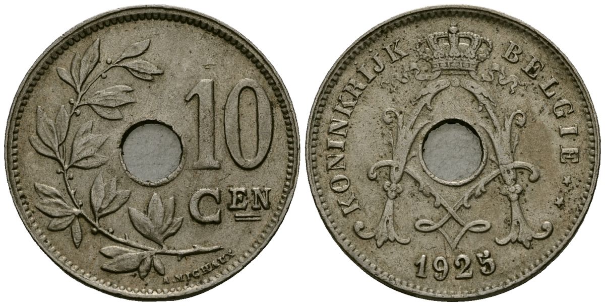 Бельгия 10 сантимов 1925 Belgie KM 86 медно-никель 4172-1251