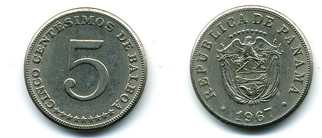 Панама 5 сентесимо 1967 KM 23.2 медно-никель 29-1254