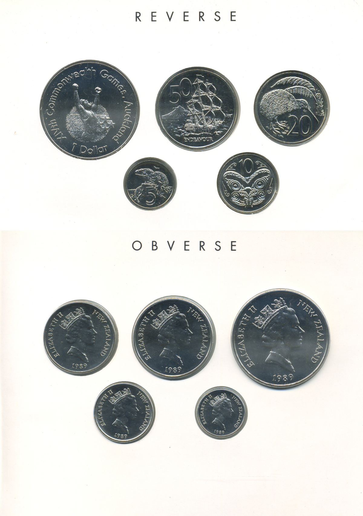 Новая Зеландия официальный набор из 5 монет 1989 XIV Игры Содружества наций    UNC  1-6-2-12