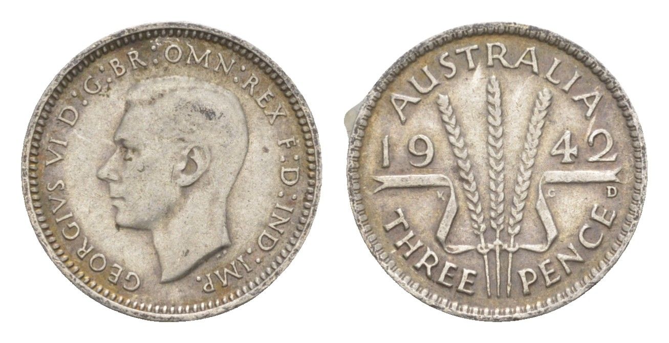 Австралия 3 пенса 1942 D, Георг VI (1936-1952) KM 37 серебро 4649-1063