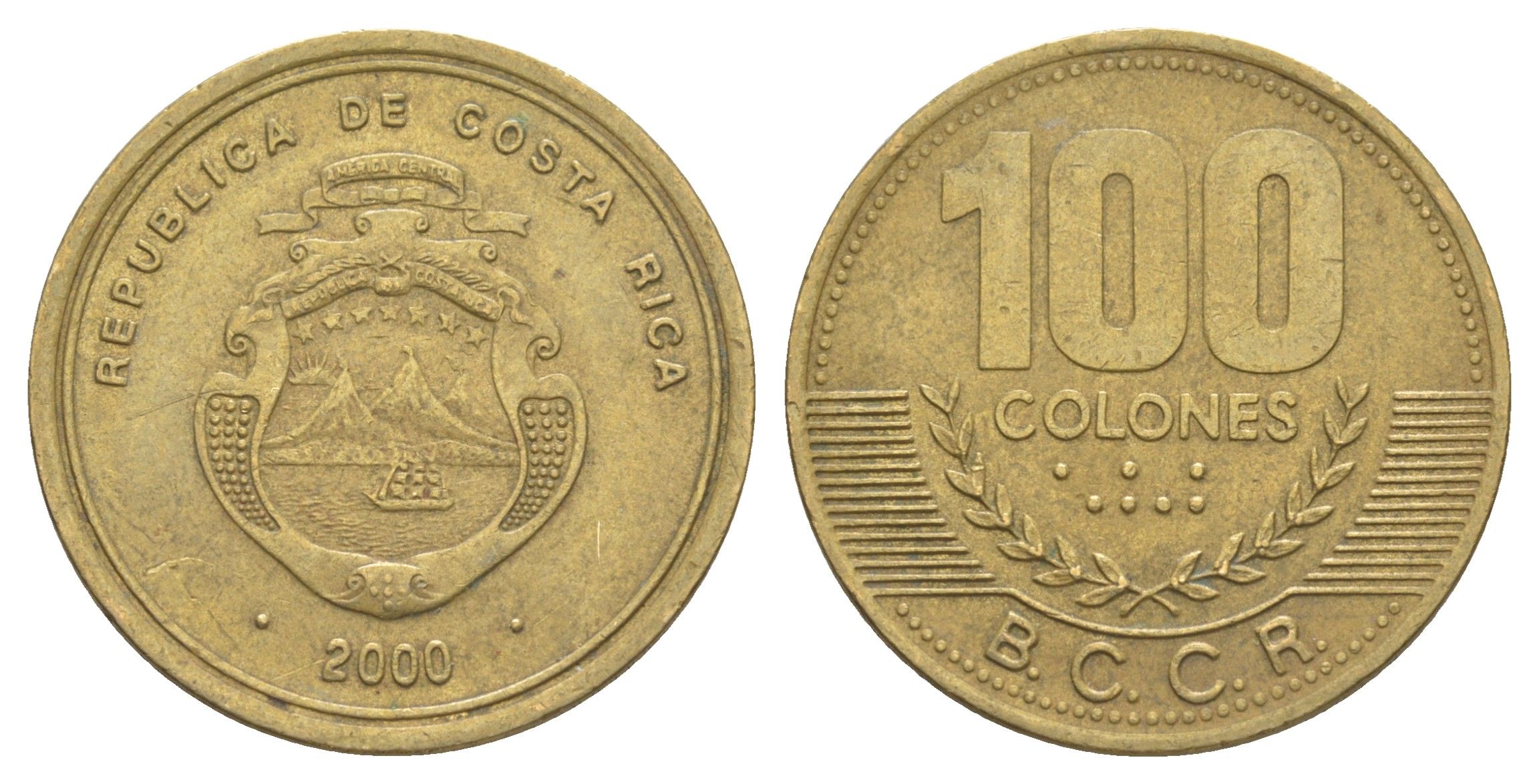 Коста-Рика 100 колонов 2000 KM 240 алюминиевая бронза 4631-741
