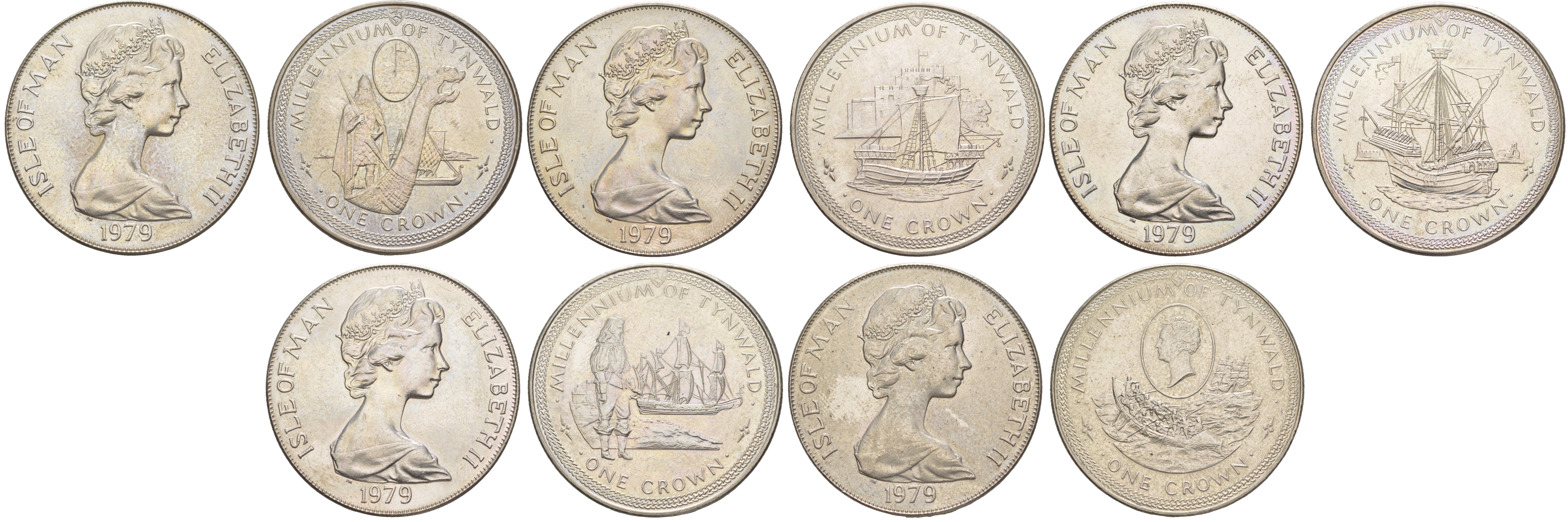 Остров Мэн полный набор из 5 монет (1 крона) 1979 1000 лет Тинвальду KM 46, 47, 48, 49 и 50 медно-никель BU 4184-1211-1215