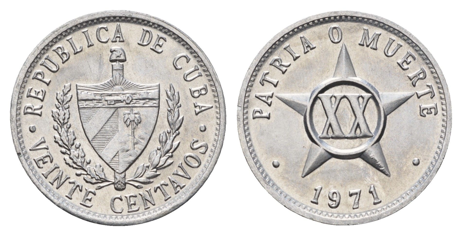 Куба 20 сентаво 1971 KM 35 алюминий UNC 4688-1112