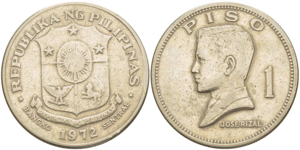Филиппины 1 писо 1972 Хосе Рицаль KM 203 медь никель цинк 4537-333