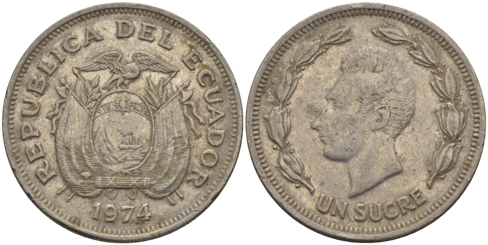 ЭКВАДОР 1 СУКРЕ 1974 АНТОНИО ХОСЕ де СУКРЕ KM 78b сталь плакированная никелем 31-345