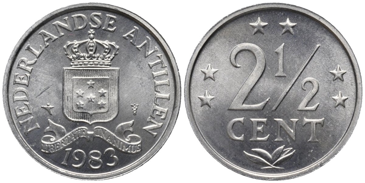 Нидерландские Антилы 2 1/2 цента 1983 Беатрикс (1980-2013) KM 9а алюминий UNC 4579-924