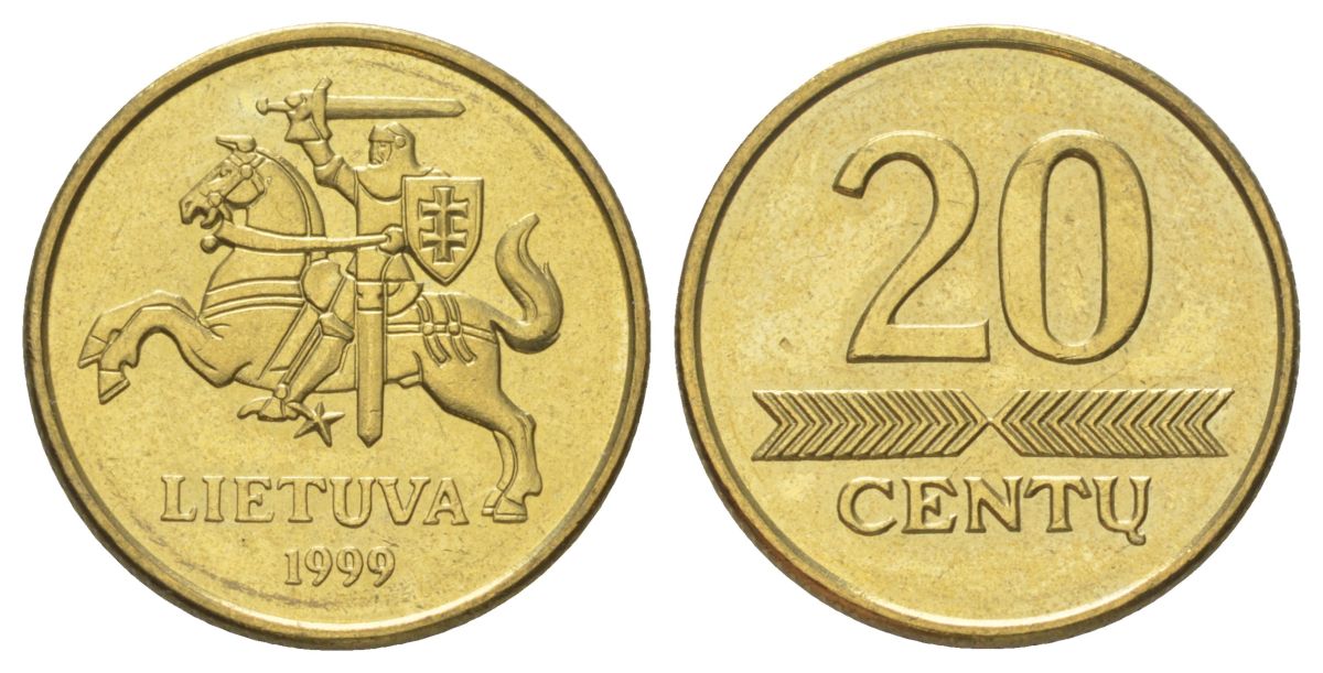 Литва 20 центов 1999 KM 107 никель латунь UNC 4625-613