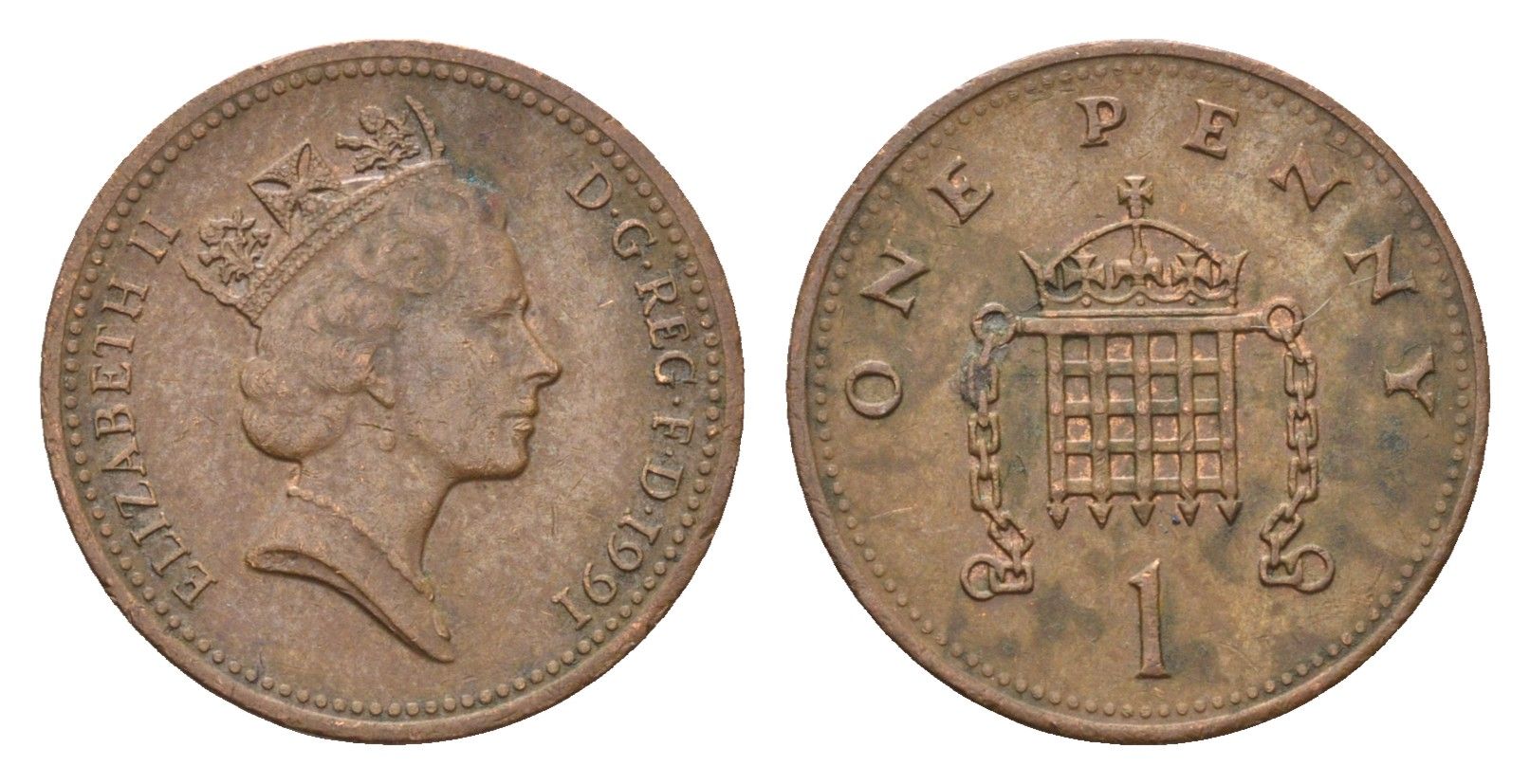 Великобритания 1 пенни 1991 Елизавета II (1952-2022) KM 935, Spink 4381 (B3) бронза 4696-762