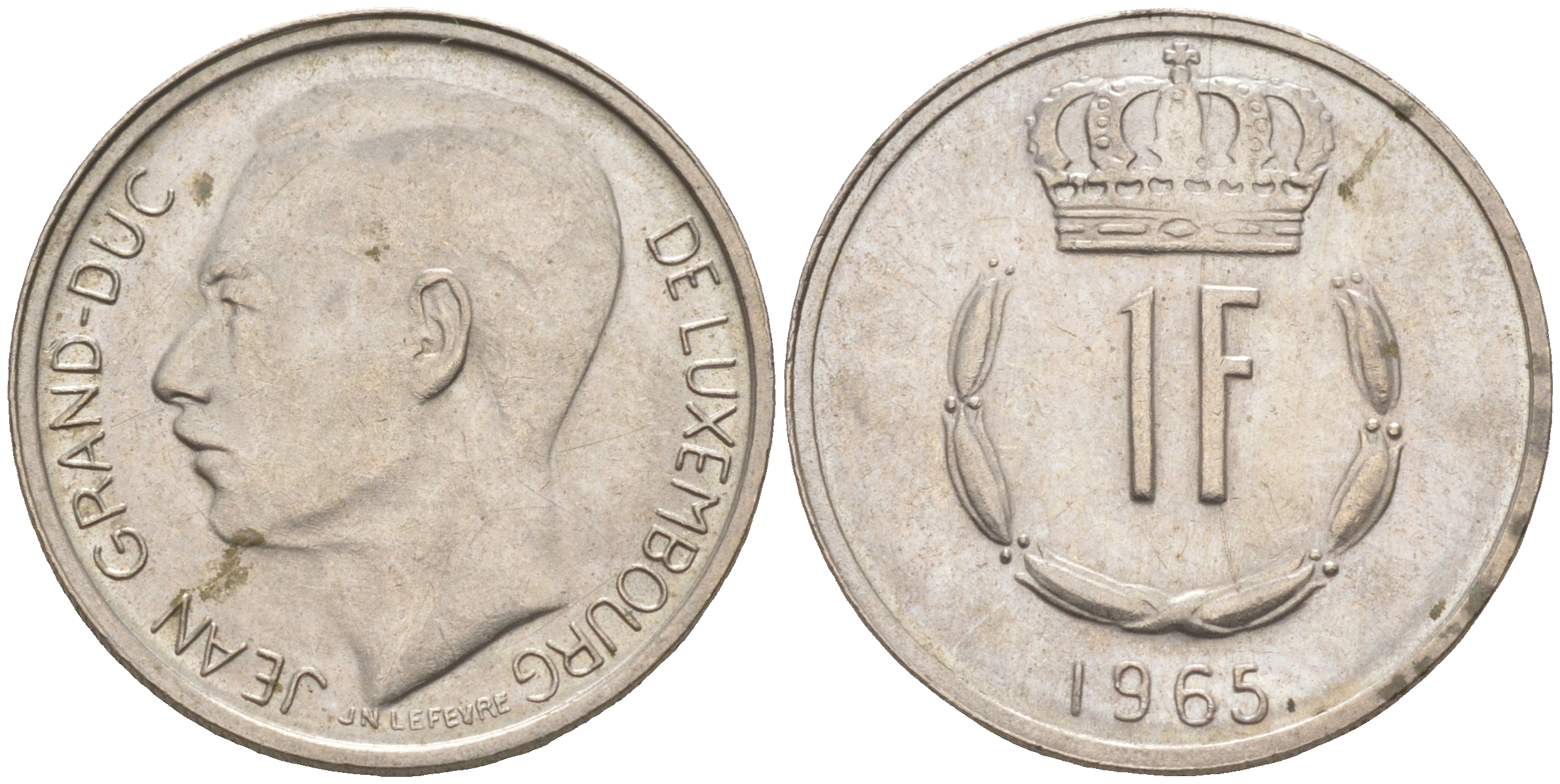 ЛЮКСЕМБУРГ 1 ФРАНК 1965 ВЕЛИКИЙ ГЕРЦОГ ЖАН KM 55 медно-никель 63-634