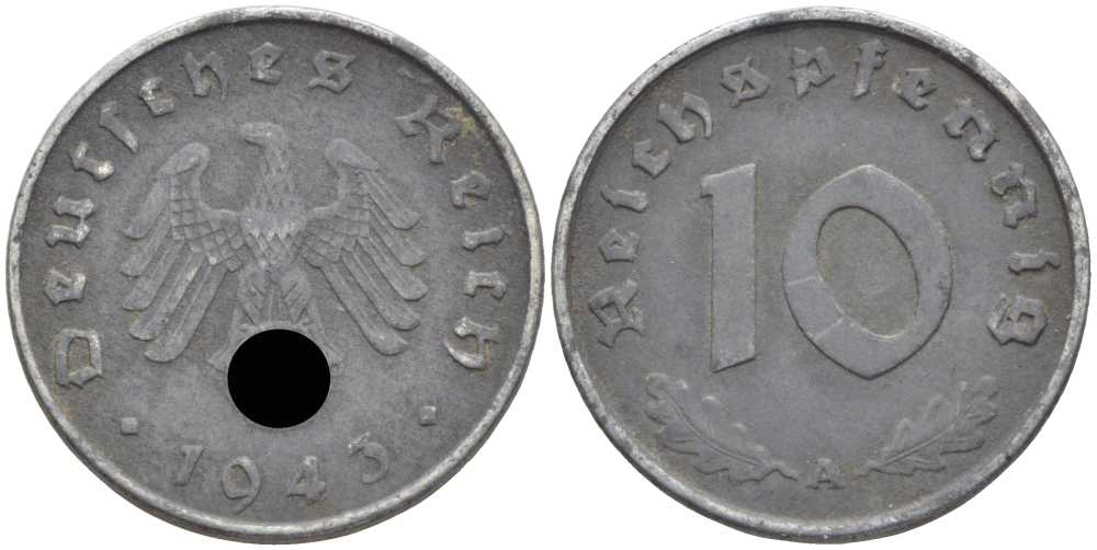 Германия 10 рейхспфеннигов 1943 A KM 101, J.371 цинк 4401-617