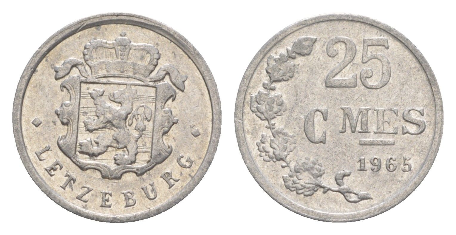 Люксембург 25 сантимов 1965 Герцог Жан (1964-1999) KM 45a алюминий 4643-523