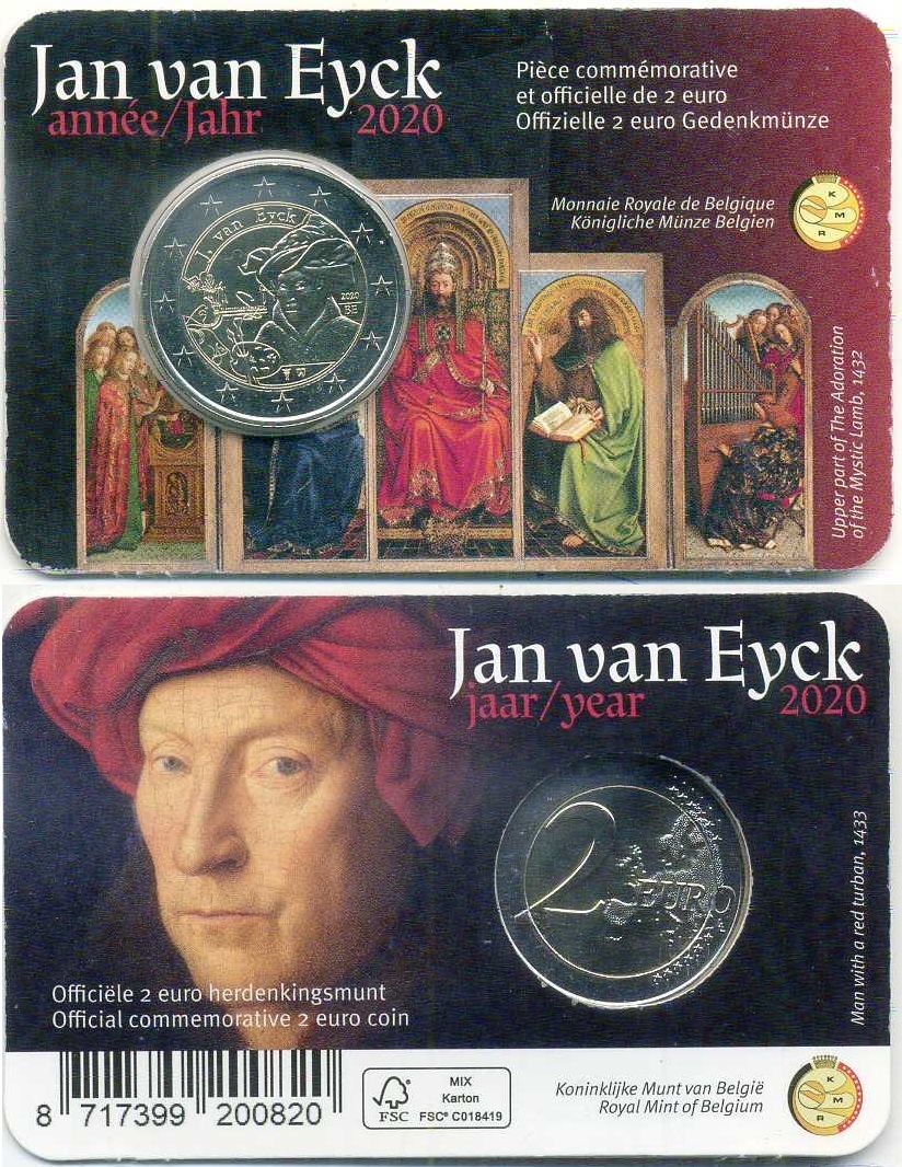 Бельгия 2 евро 2020 630 лет со дня рождения Яна ван Эйка, в оригинальном блистере KM 408 биметалл BU 5-6-3-17